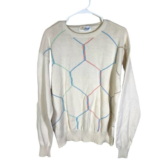 Pringle of Scotland Vintage Cream Cotton Seater Geometric Detail Size L - Picture 1 of 12